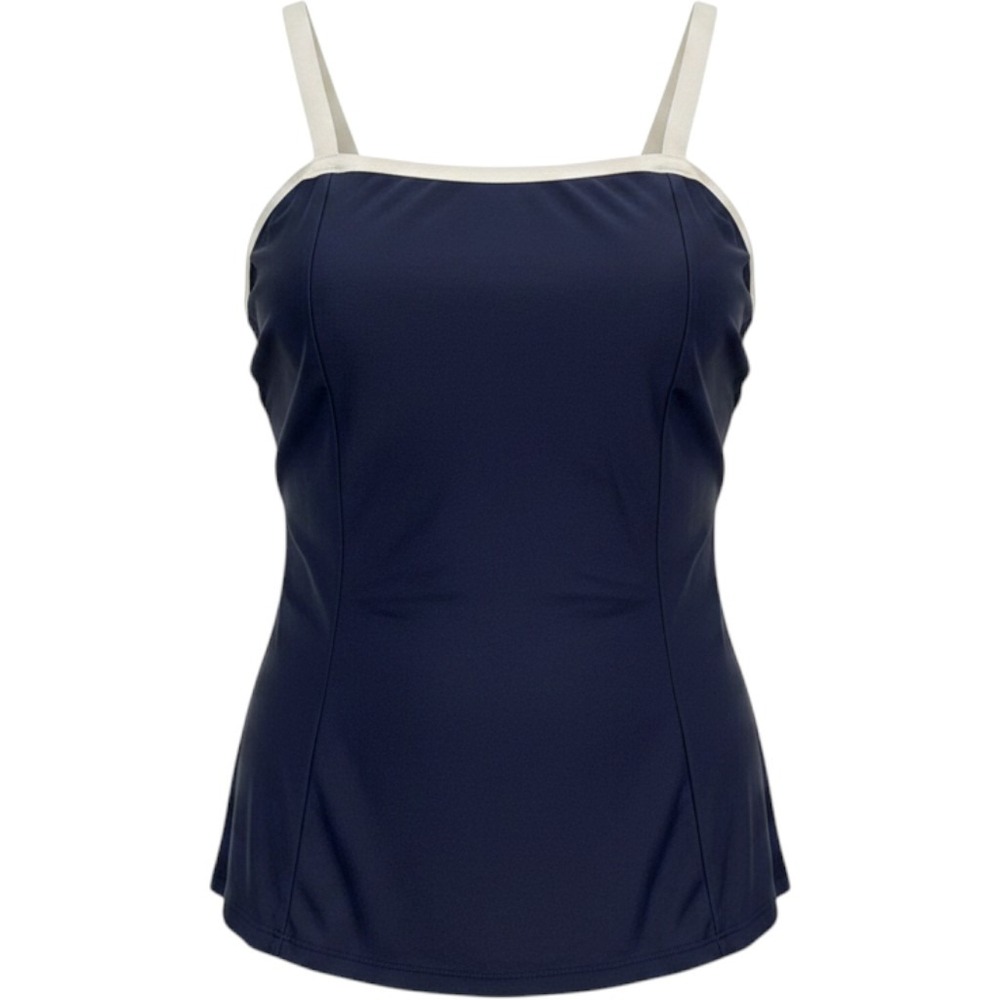 Roaman's Swim Vintage Navy Blue Retro Sporty One Piece Swimsuit White Trim 24W